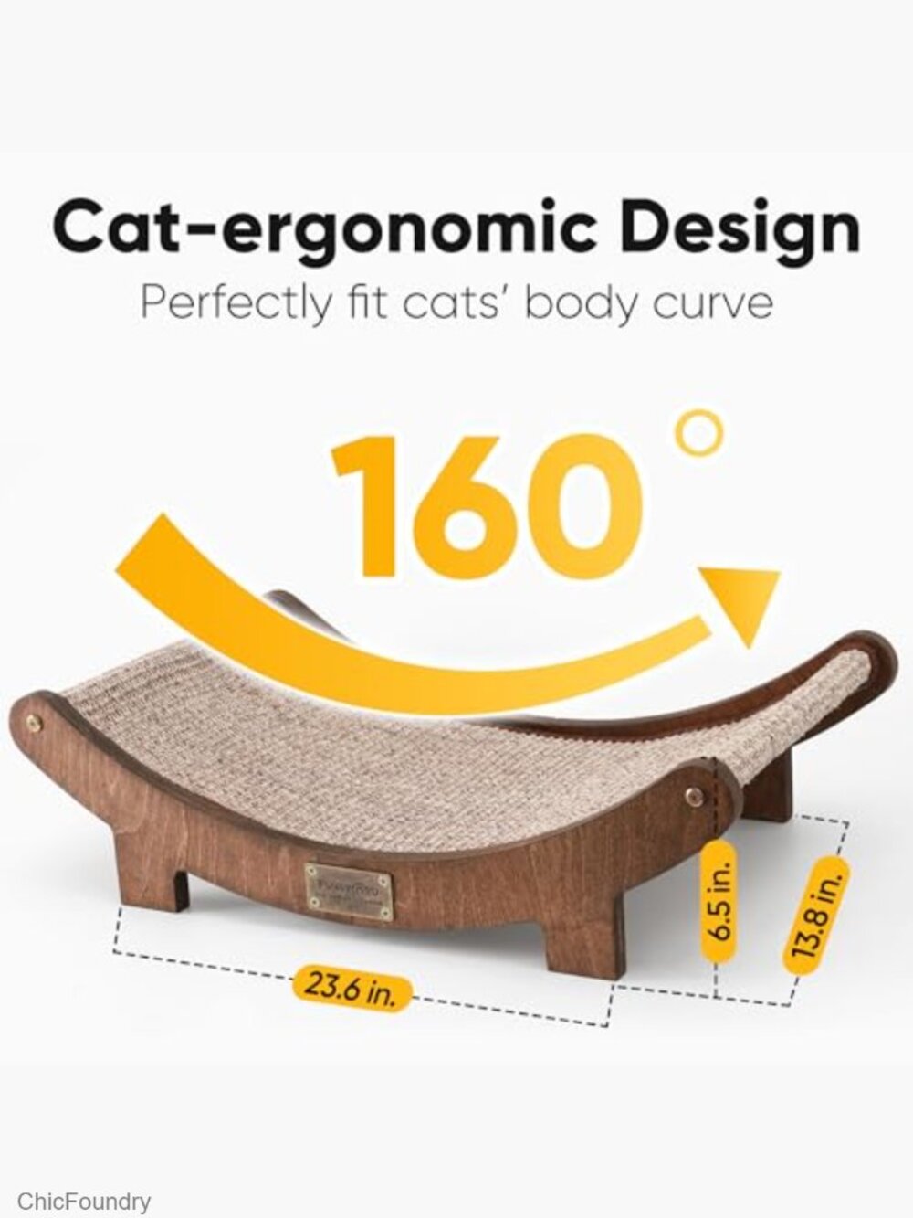 23.6" Cat Scratcher Bed Sisal Durable Scratching Pad Natural Hammock Wood Frame - Picture 4 of 6